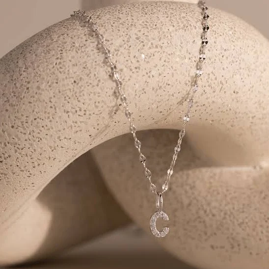 accessory Caitlyn Minimalist Dainty Pave Letter Pendant Necklace in Sterling Silver Caitlyn Minimalist $41