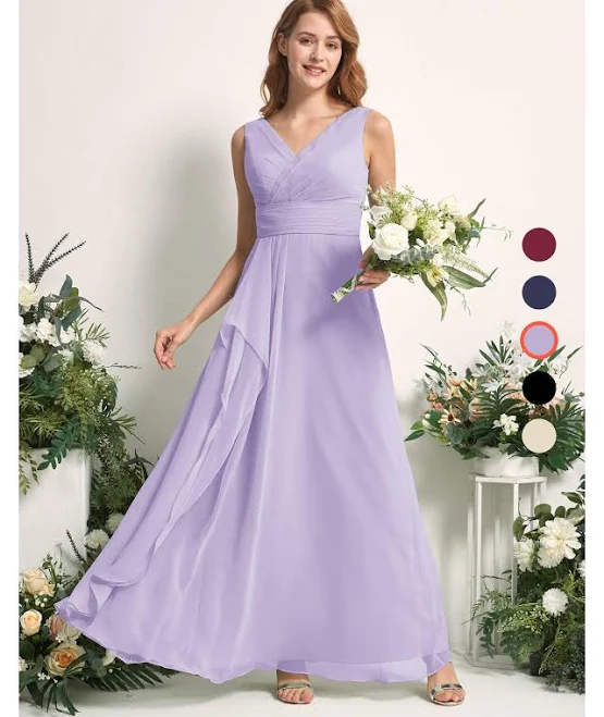 dress Carlyna A-Line V-Neck Floor-Length Chiffon Bridesmaid Dress Carlyna.com $129