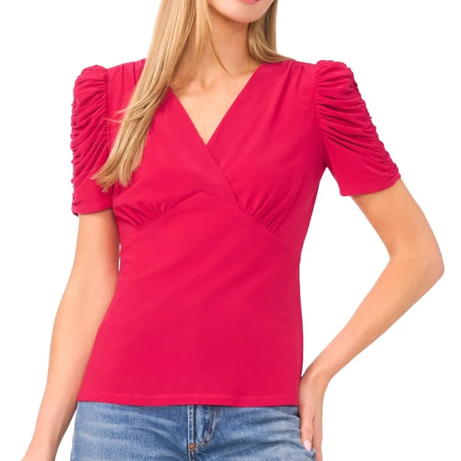 top CeCe Women's V-Neck Puff-Sleeve Top Macy's $20.65