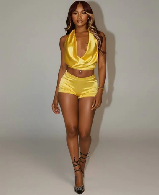 matching set Celestia Women's Diora Halter Cowl Neck Crop Top & High Waist Shorts Celestia $70.95