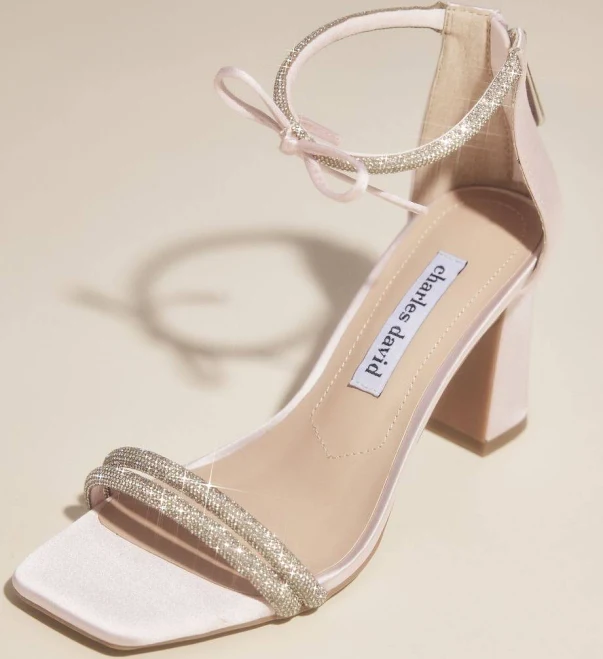 shoes Charles By Charles David Satin Block Heel Sandals With Bow in Blush | Size: 9 | David's Bridal David's Bridal $39.99