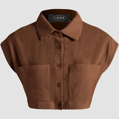 crop top CIDER Women's Linen-Blend Solid Pocket Breathable Summer Casual Everyday Crop Top Cider $8.97