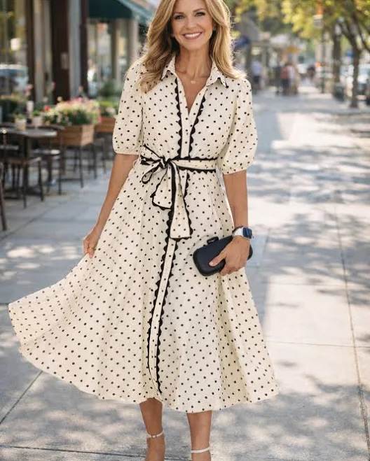 dress Classic Polka Dot Midi Shirt Dress with Tie Waist House of Dazzle Boutique $69