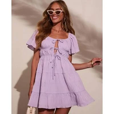dress Clearlove Women's Boho Smocked Square Neck Ruffle Sleeve Tie-Front Mini Dress Target $31.99