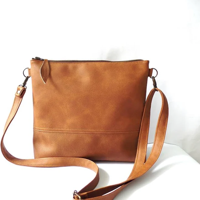 bag Cognac Brown Vegan Leather Crossbody Bag: Everyday Casual Purse, Minimalist crossbody bag Etsy - allbyFEDI $55.75