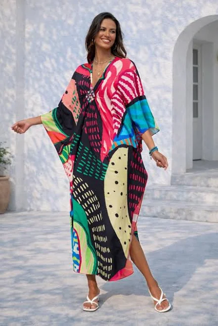 dress Colorful Boho Abstract Print Kaftan Dress Etsy - Seller $83.7
