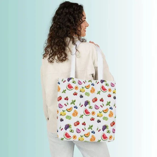 bag Colorful Fruit Print Canvas Tote Bag | Eco-Friendly Reusable Grocery Tote Etsy - ToutSuitePrintables $28.91