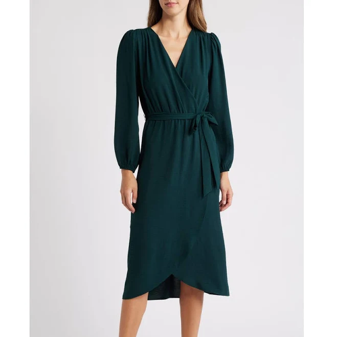 dress Connected Apparel Women's Faux Wrap Long Sleeve Midi Dress Nordstrom $99