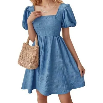 dress Coolmee Women's Casual Square Neck Puff Sleeve Textured A-Line Mini Dress Target $34.99