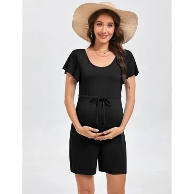 romper Coolmee Women's Maternity Crew Neck Short Sleeve Romper with Drawstring Waist Target $32.99