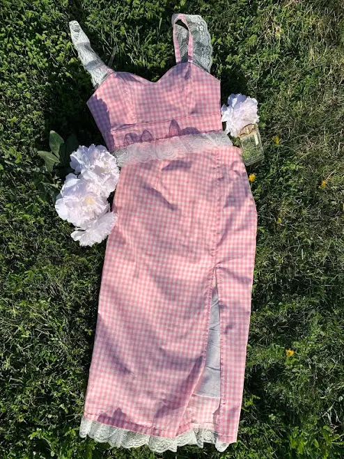 matching set Cottagecore Organic Cotton Gingham Crop Top and Slit Skirt Set Etsy - ZayliaBoutiqueLLC $17.5