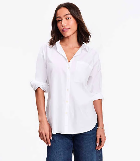 top Cotton Blend Oversized Pocket Shirt LOFT $20