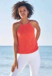 top Crochet High Neck Tank Top Hot Coral Boston Proper $39.98