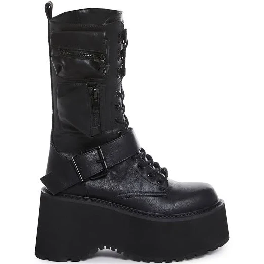 boots Current Mood Obsidian Platform Zip-Up Boots - Black - BLACK / US 9 Dolls Kill $76.3