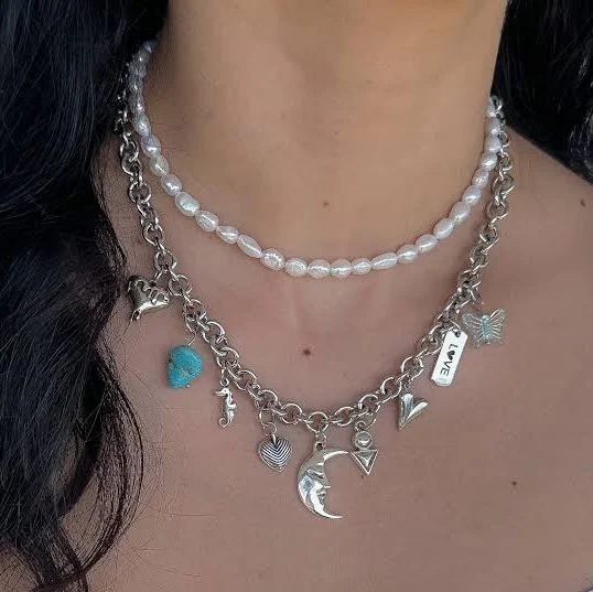 accessory Custom Silver Chunky Chain Heart Charm Necklace Etsy - AgapimenoHandmade $59.3