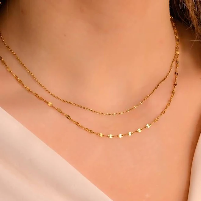 accessory Dainty Two Gold Chain Necklace Set Etsy - DaintyJools $19.78