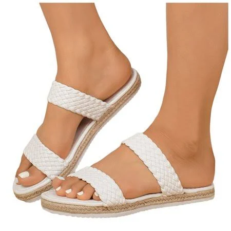 shoes Dakaela Women's Flat Slides Sandals Two Braided Straps Summer Slippers Open Toe Slip on Slides Espadrille Casual Beach Shoes Size 6-11 White, Size: 9 Walmart - Dakaela $19.31