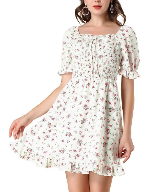 dress Daring Diva Puff Sleeve Back Smocked Sweetheart Neck Ruffled Hem Dress Walmart $38.99