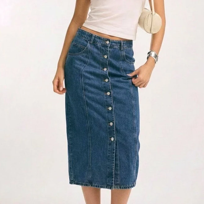 skirt Denim Button Down Midi Skirt New York & Company $39.99