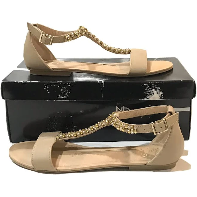 shoes Direction Tan Rhinestone Open Toe Flat Sandals With Strap Size 7.5 eBay $15