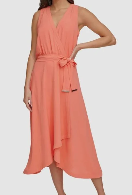 dress DKNY Women's Surplice V-Neck Sleeveless Faux Wrap Midi Dress eBay - truehabit $39.19