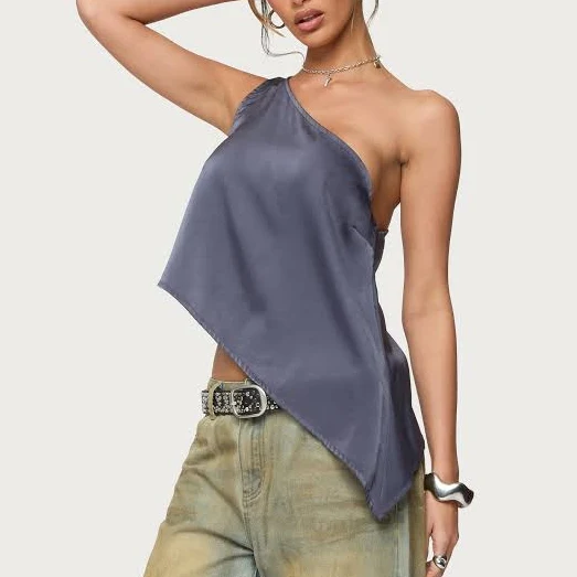 sleeveless top Edikted Women's Asymmetric Satin One-Shoulder Top edikted $19