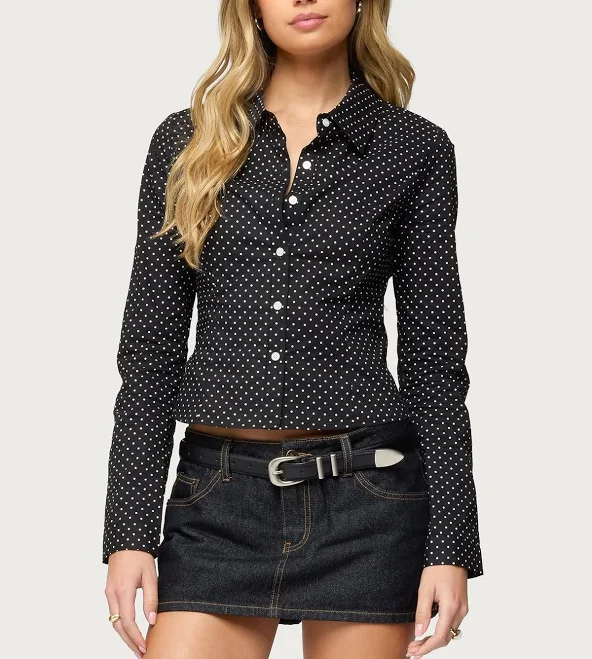 polka dots outfits Edikted Women's Ilia Polka Dot Button-Up Shirt edikted $18