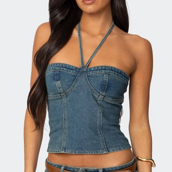 top Edikted Women's Jagger Denim Halter Top edikted $31.2