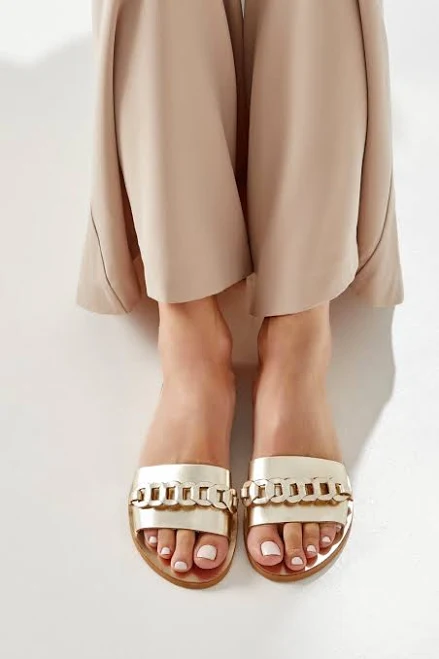 shoes Ekavi Women's Leather Flat Slide Sandals with Braided Strap Etsy - GreekChicHandmades $105.99