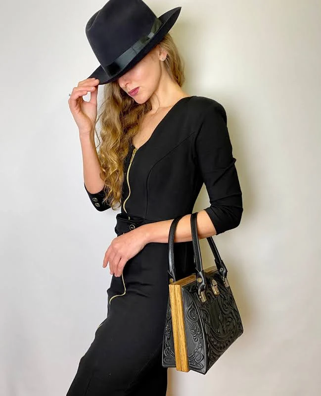 bag Elegant Leather Top Handle Bag with Oak Wood Frame Etsy - Seller $195