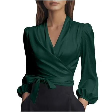 top Elegant Satin Wrap Blouse Walmart - YeweiCloth $10.59
