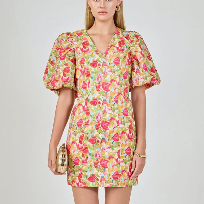 dress Endless Rose Floral Print V-Neck Puff-Sleeve Mini Dress Endless Rose $46