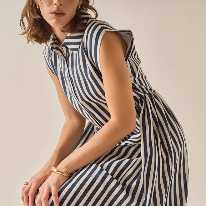 dress English Factory Women's Sleeveless Seersucker Stripe Midi Shirtdress English Factory $98