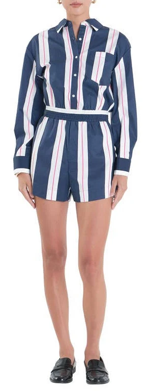 romper English Factory Women's Stripe Long Sleeve Cotton Romper Nordstrom $150