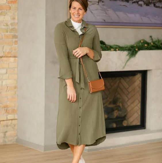 oversized outfit Essential Long Sleeve Linen Shirt Dress Inherit Co. $68