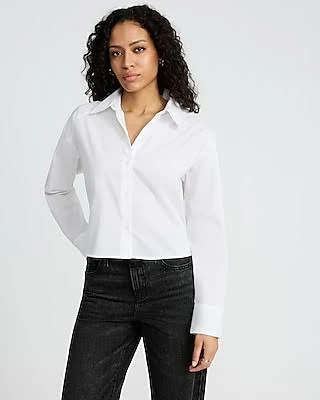 top Express Women's Cropped Stretch Cotton Poplin Shirt Express $15