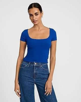 top Express Women's Fitted Ribbed Square Neck Baby T-Shirt Express $8.4