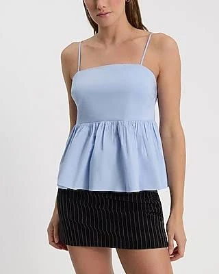 sleeveless top Express Women's Poplin Square Neck Peplum Babydoll Cami Express $19.97