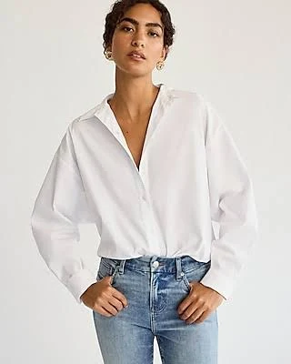 top Express Women's Stretch Cotton Poplin Oversized Shirt Express $37.5