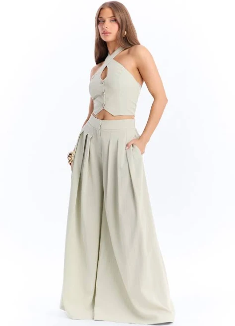 matching set Fashion Nova Cropped Halter Linen Pant Set Fashion Nova $41.99