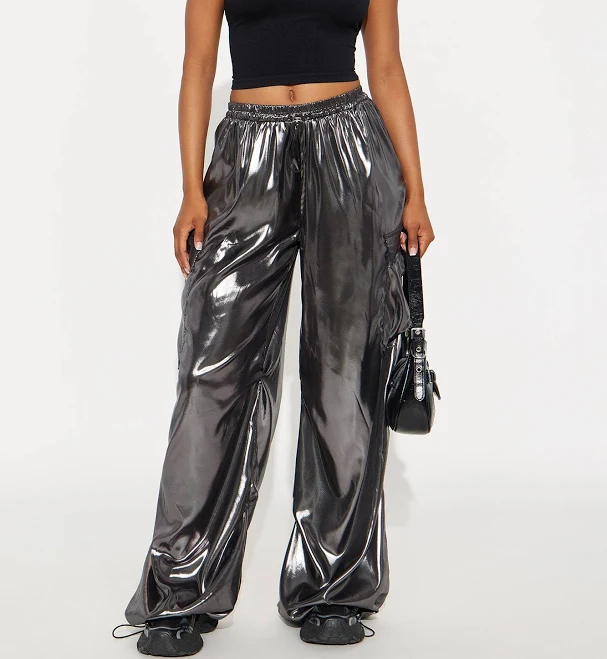 pants Fashion Nova Roxie Metallic Wide Leg Cargo Pants Fashion Nova $12.98