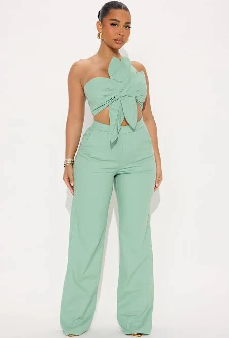 matching set Fashion Nova Sleeveless Linen Cropped Tank Top Straight Leg Pant Set Fashion Nova $64.99