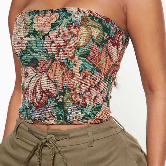 tube top Fashion Nova Tops | Fashion Nova Floral Strapless Smocked Tube Top - Green Multi | Color: Green/Pink | Size: L | Taitulynee's Closet Poshmark $20