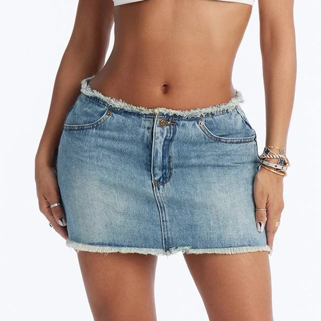 skirt Fashion Nova Women's Harlowe Low Rise Distressed Denim Mini Skirt Fashion Nova $16