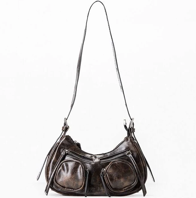 bag Faux Leather Distressed Double Pocket Shoulder Bag PacSun $35