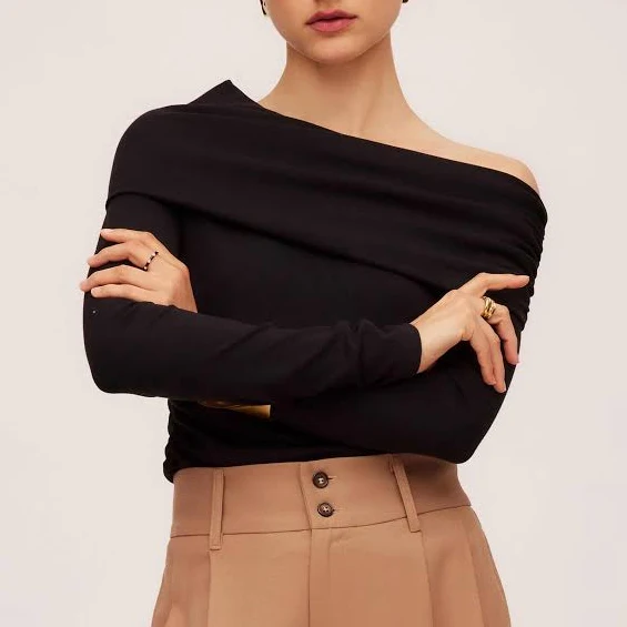 one shoulder neck FIFTEEN TWENTY Women's Asymmetric One-Shoulder Stretch Cotton Blend Long Sleeve Top Fifteen Twenty $29.99
