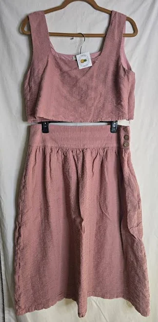 matching set Final Touch Dusty Rose Pink Textured Cotton Crop Top & Midi Skirt Size eBay $29.99