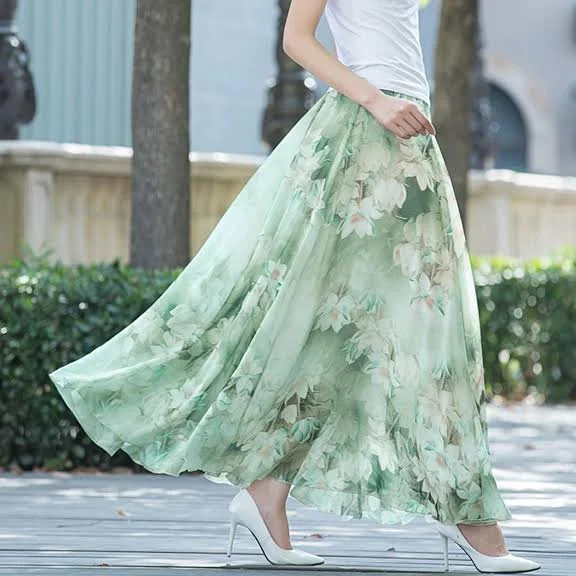 maxi skirt Floral Chiffon A-Line High Waist Maxi Skirt Etsy - Seller $74.83