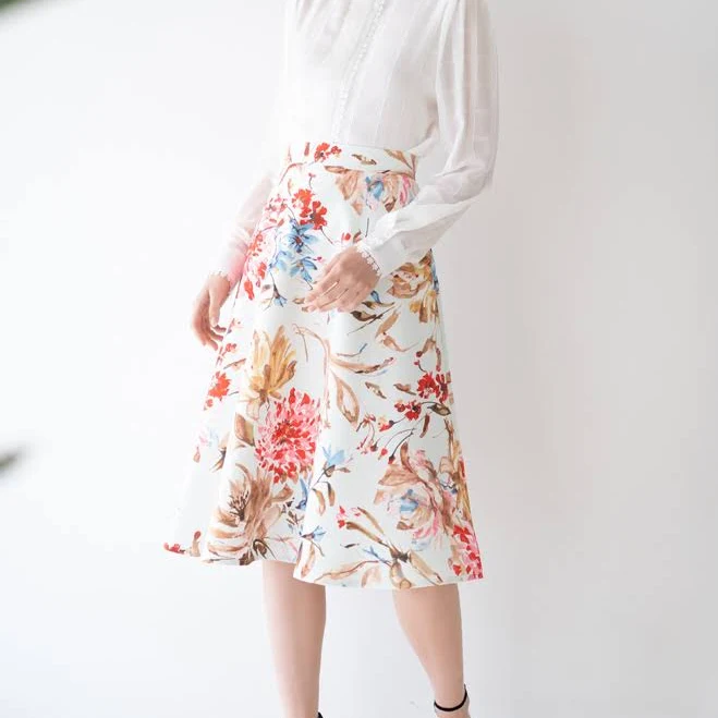 skirt Floral Print A-Line Midi Skirt Chicwish $29.9