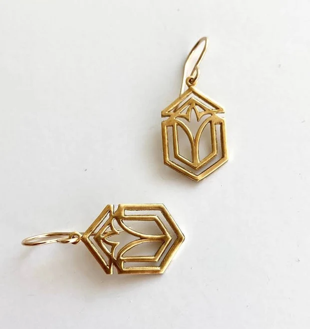 accessory Frank Lloyd Wright Art Deco Gold Earrings Etsy - minusOne $23.4